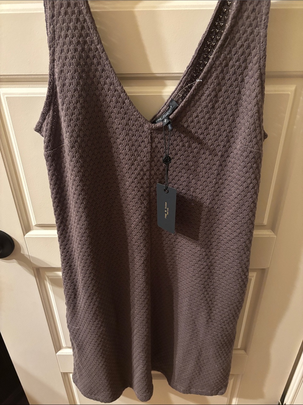 rag & bone Dark Brown Carine Crochet V Neck Mini Dress